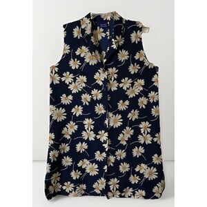 Egatex Blue Daisies Chiffon Sleeveless Button Down Shirt Dress Women's Size  M